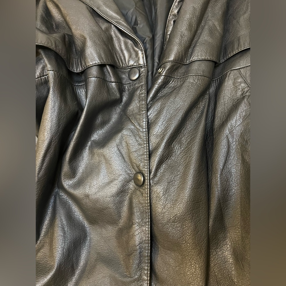 Wilsons Vintage Black Leather Belted Trench Coat w/ Thinsulate XL - Picture 3 of 7